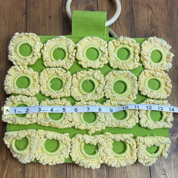 Vintage 60’s/70’s crocheted hand bag green and yellow - Picture 5 of 6